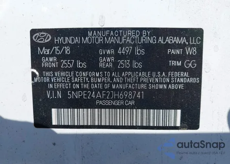 2018 Hyundai Sonata Se from USA, damaged, VIN 5NPE24AF2JH698741